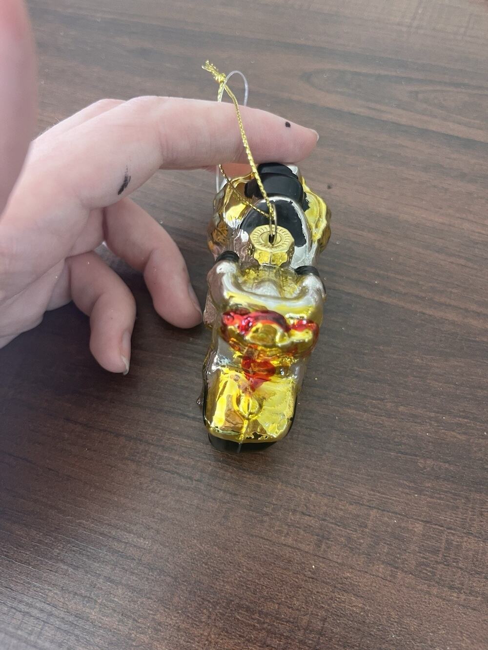 Vtg Yellow MOTORCYCLE CHRISTMAS GLASS ORNAMENT NEW W/TAG